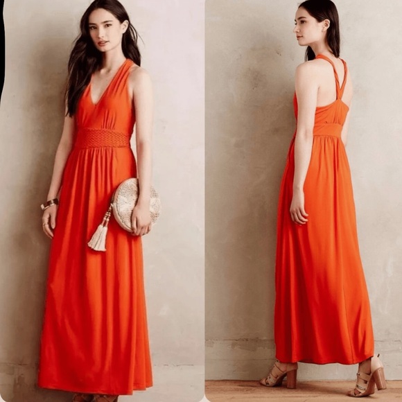 Maeve Dresses & Skirts - Maeve Anthropologie Orange Maxi Dress Open Back Sleeveless Size 2